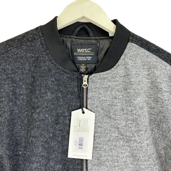 New WESCÂ Men US Men XL /WomenâXXL Wool Bomber Gray Black Jacket $225 - Picture 7 of 12